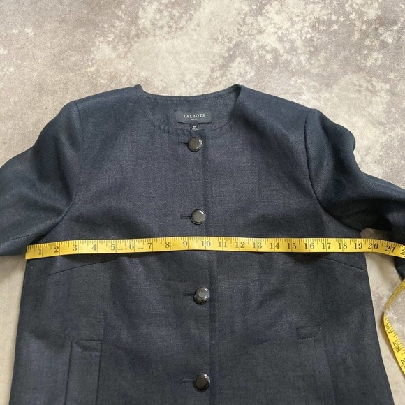 Talbots Blazer‎ Womens 10P Linen Black Collarless 4 Button Front Lightweight - Picture 2 of 9